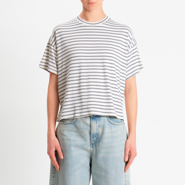 Zeroassoluto-T-shirt girocollo a righe in jersey elasticizzato - panna/moro
