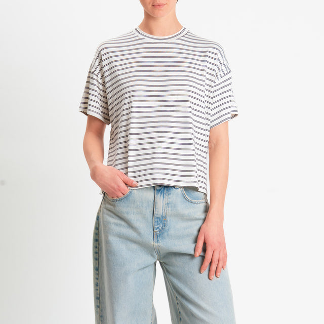 Zeroassoluto-T-shirt girocollo a righe in jersey elasticizzato - panna/moro