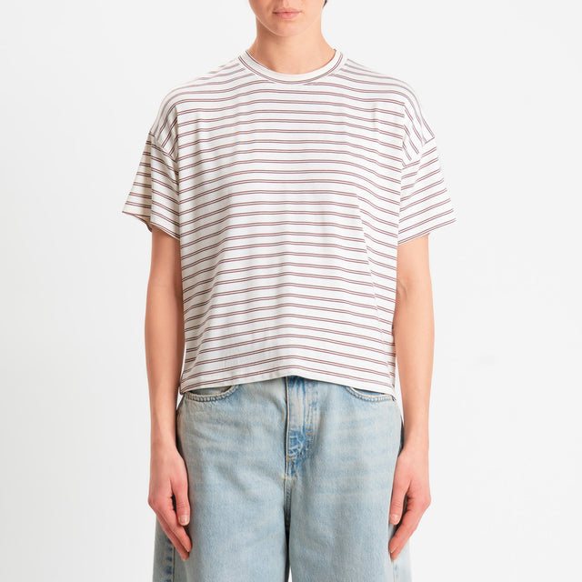 Zeroassoluto-T-shirt girocollo a righe in jersey elasticizzato - panna/cuoio
