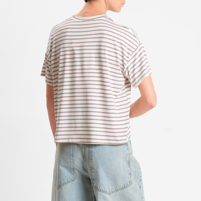 Zeroassoluto-T-shirt girocollo a righe in jersey elasticizzato - panna/cuoio