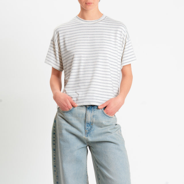 Zeroassoluto-T-shirt girocollo a righe in jersey elasticizzato - panna/grigio melange