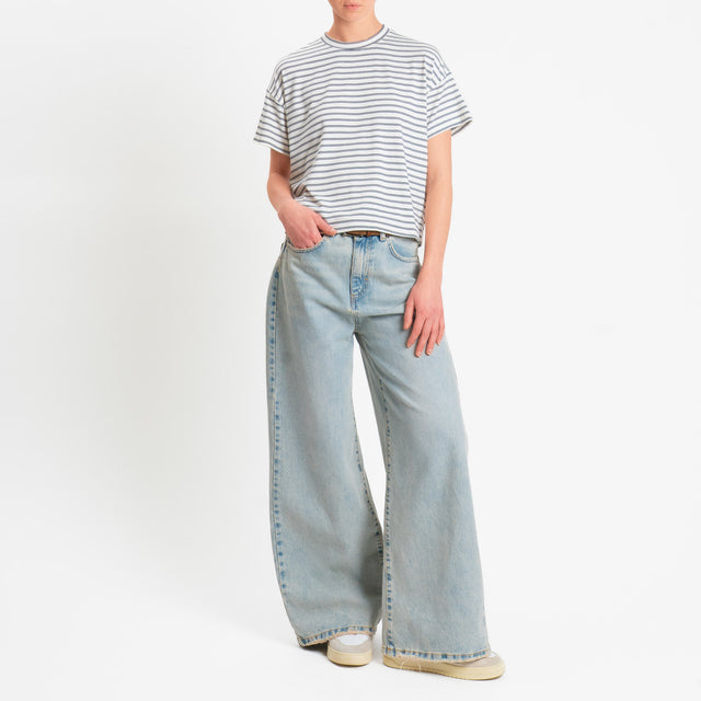 Zeroassoluto-T-shirt girocollo a righe in jersey elasticizzato - panna/nero