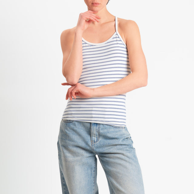 Zeroassoluto-Top a righe in jersey elasticizzato - panna/jeans