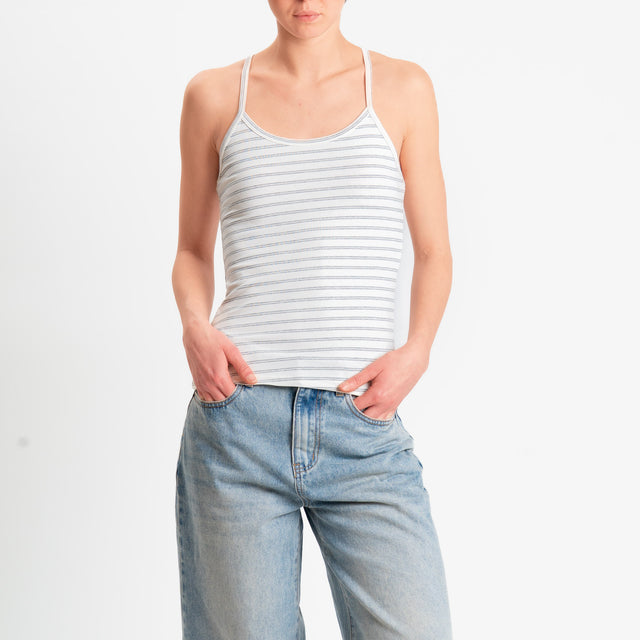 Zeroassoluto-Top a righe in jersey elasticizzato - panna/grigio melange