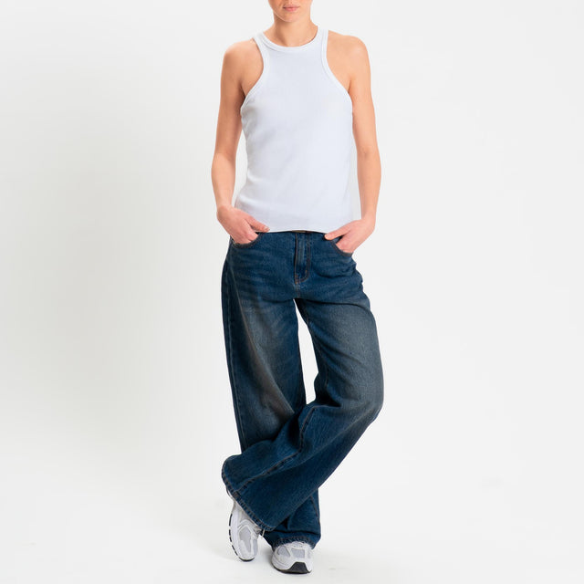 Zeroassoluto- Top a costine scollo halter cotone elasticizzato - Bianco