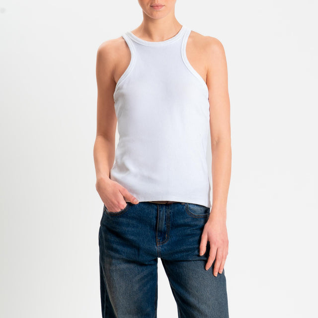 Zeroassoluto- Top a costine scollo halter cotone elasticizzato - Bianco