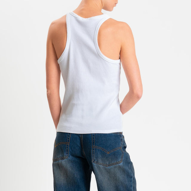 Zeroassoluto- Top a costine scollo halter cotone elasticizzato - Bianco
