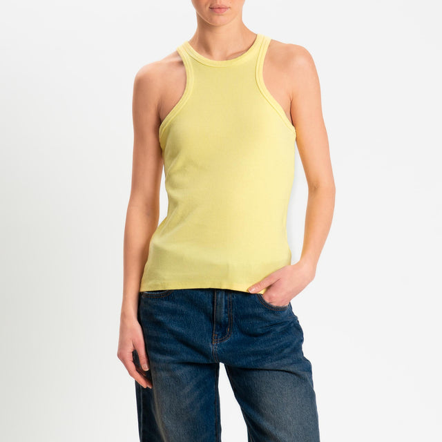 Zeroassoluto- Top a costine scollo halter cotone elasticizzato - yellow