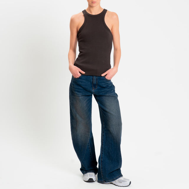 Zeroassoluto- Top a costine scollo halter cotone elasticizzato - moro