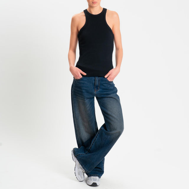 Zeroassoluto- Top a costine scollo halter cotone elasticizzato - Nero