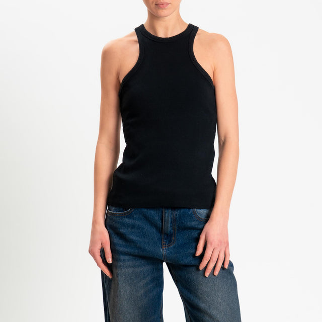 Zeroassoluto- Top a costine scollo halter cotone elasticizzato - Nero