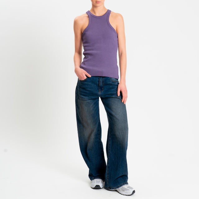 Zeroassoluto- Top a costine scollo halter cotone elasticizzato - purple