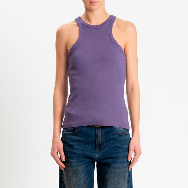 Zeroassoluto- Top a costine scollo halter cotone elasticizzato - purple