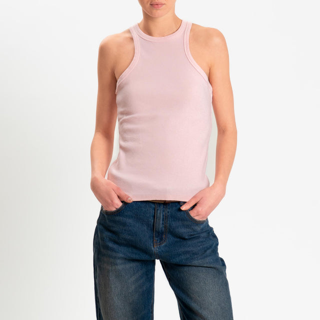 Zeroassoluto- Top a costine scollo halter cotone elasticizzato - pink