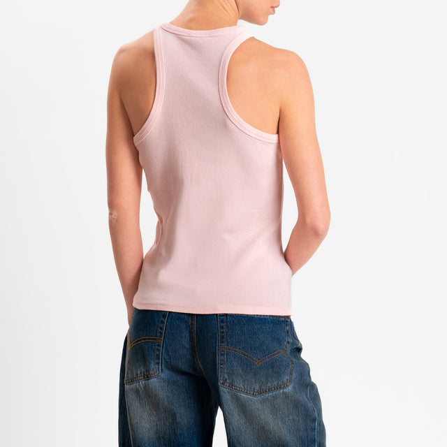 Zeroassoluto- Top a costine scollo halter cotone elasticizzato - pink