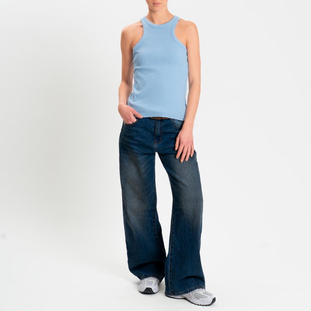 Zeroassoluto- Top a costine scollo halter cotone elasticizzato - sky