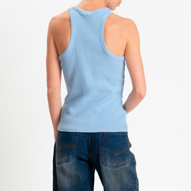 Zeroassoluto- Top a costine scollo halter cotone elasticizzato - sky