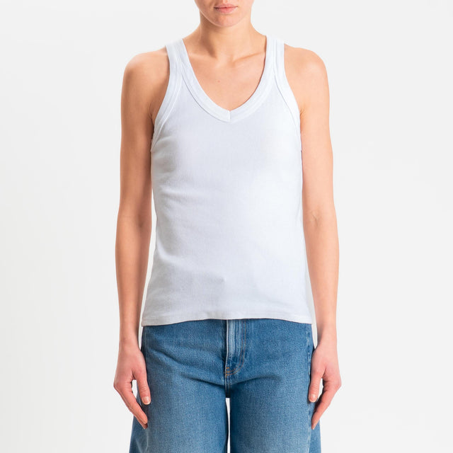 Zeroassoluto-Top a costine scollo v cotone elasticizzato - Bianco