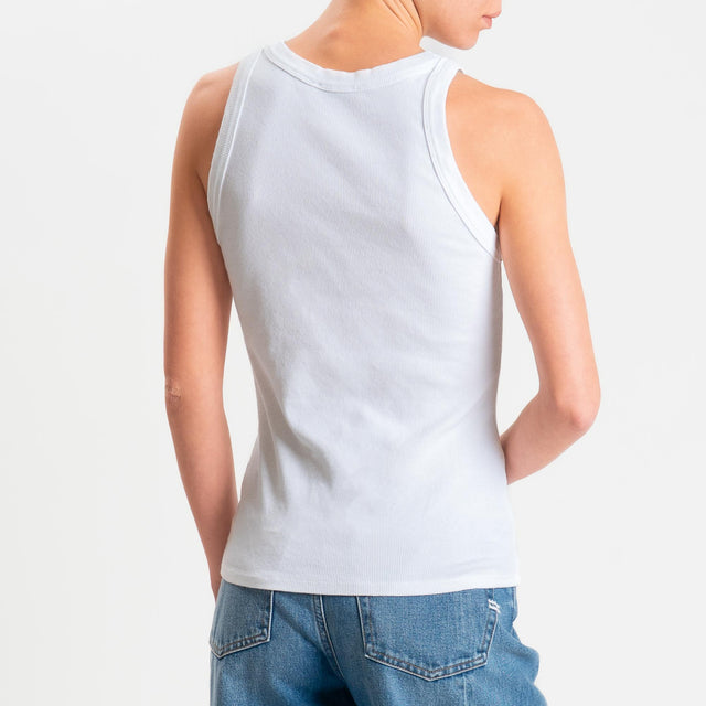 Zeroassoluto-Top a costine scollo v cotone elasticizzato - Bianco
