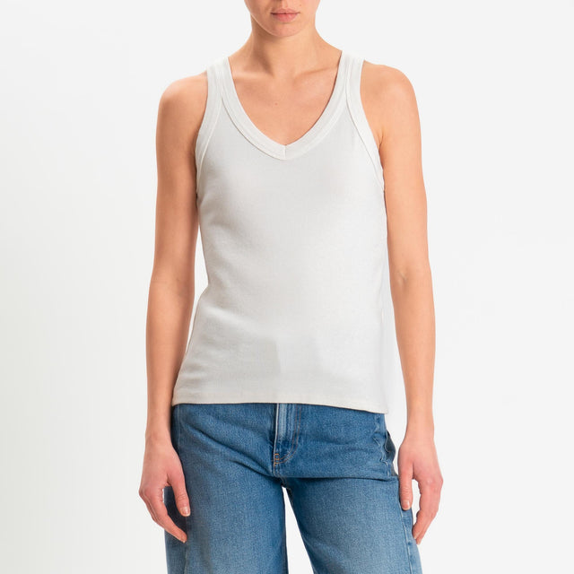 Zeroassoluto-Top a costine scollo v cotone elasticizzato - burro