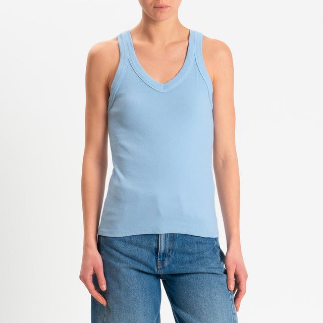 Zeroassoluto-Top a costine scollo v cotone elasticizzato - sky
