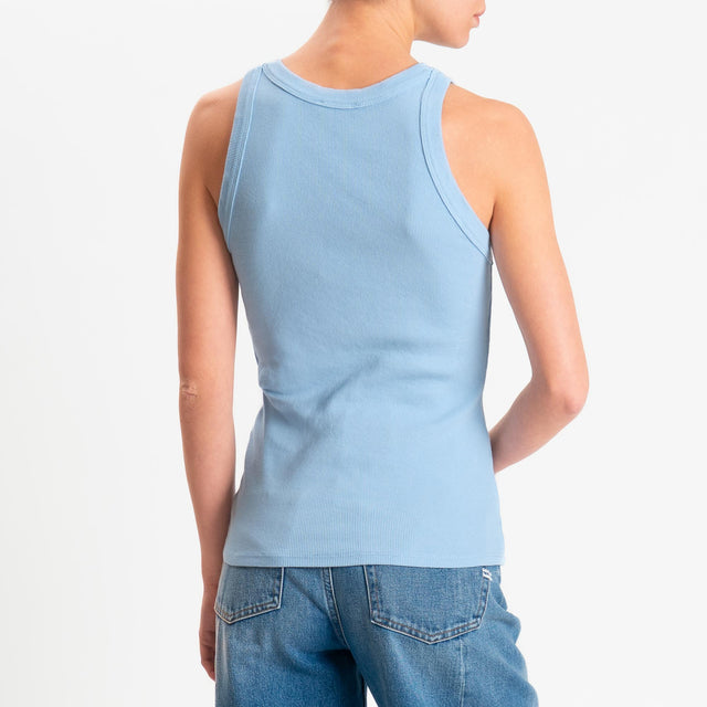 Zeroassoluto-Top a costine scollo v cotone elasticizzato - sky