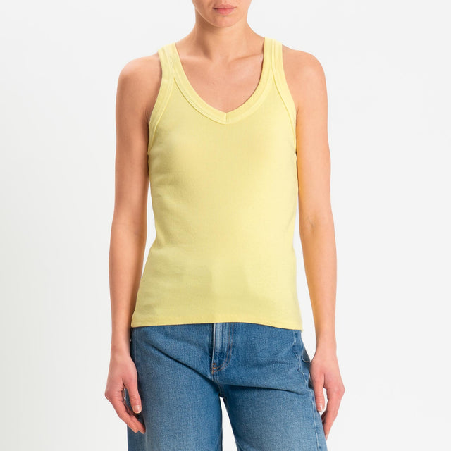 Zeroassoluto-Top a costine scollo v cotone elasticizzato - yellow