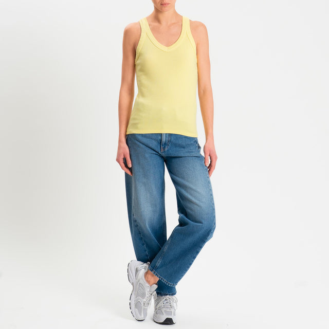 Zeroassoluto-Top a costine scollo v cotone elasticizzato - yellow