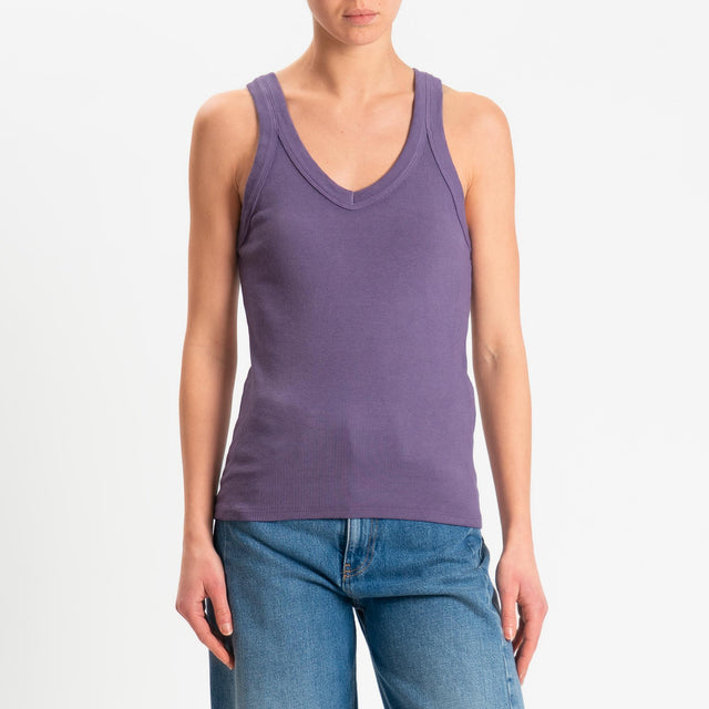 Zeroassoluto-Top a costine scollo v cotone elasticizzato - purple