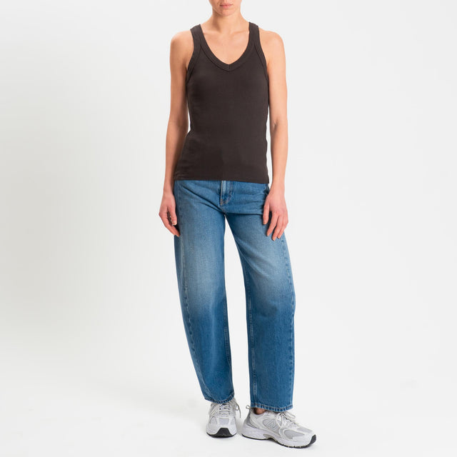 Zeroassoluto-Top a costine scollo v cotone elasticizzato - moro