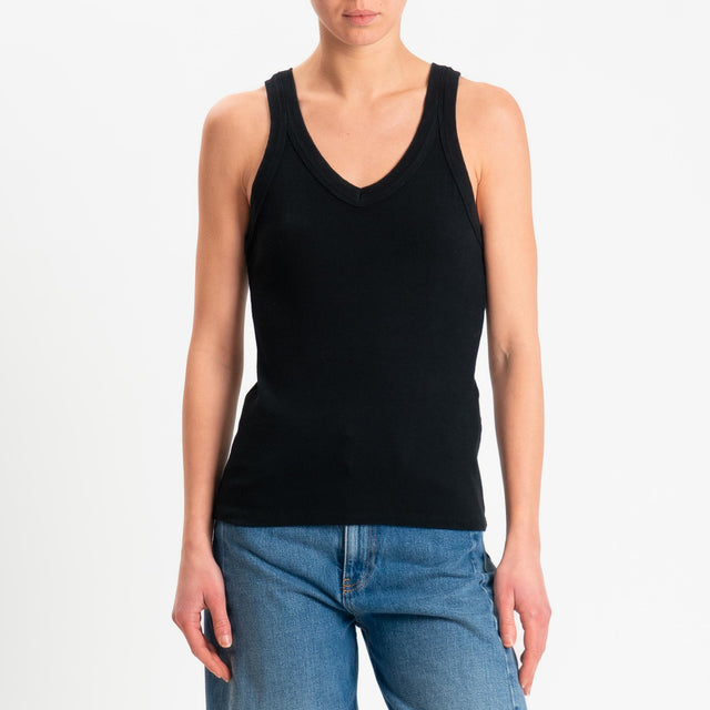 Zeroassoluto-Top a costine scollo v cotone elasticizzato - Nero