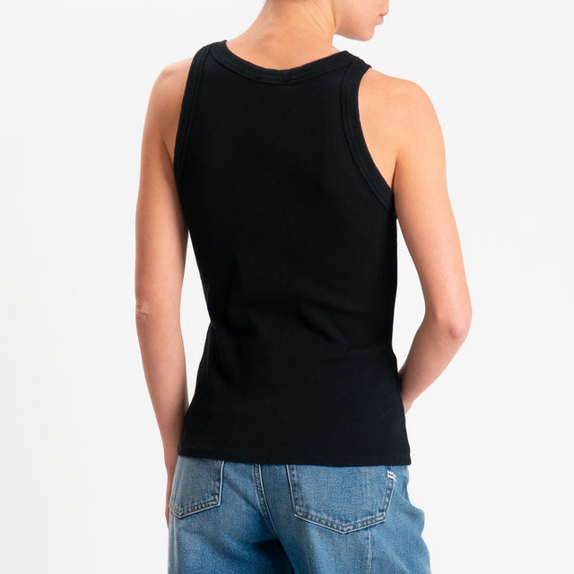 Zeroassoluto-Top a costine scollo v cotone elasticizzato - Nero