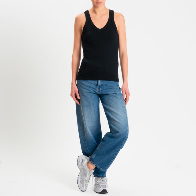 Zeroassoluto-Top a costine scollo v cotone elasticizzato - Nero