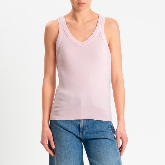 Zeroassoluto-Top a costine scollo v cotone elasticizzato - pink