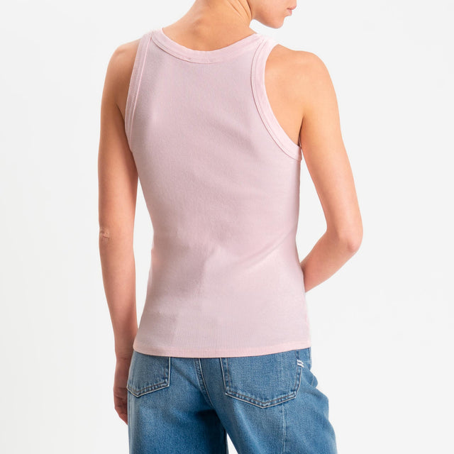 Zeroassoluto-Top a costine scollo v cotone elasticizzato - pink