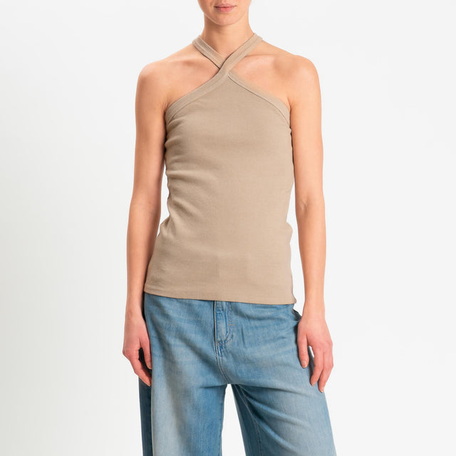 Zeroassoluto- Top a costine scollo incrociato cotone elasticizzato - Beige