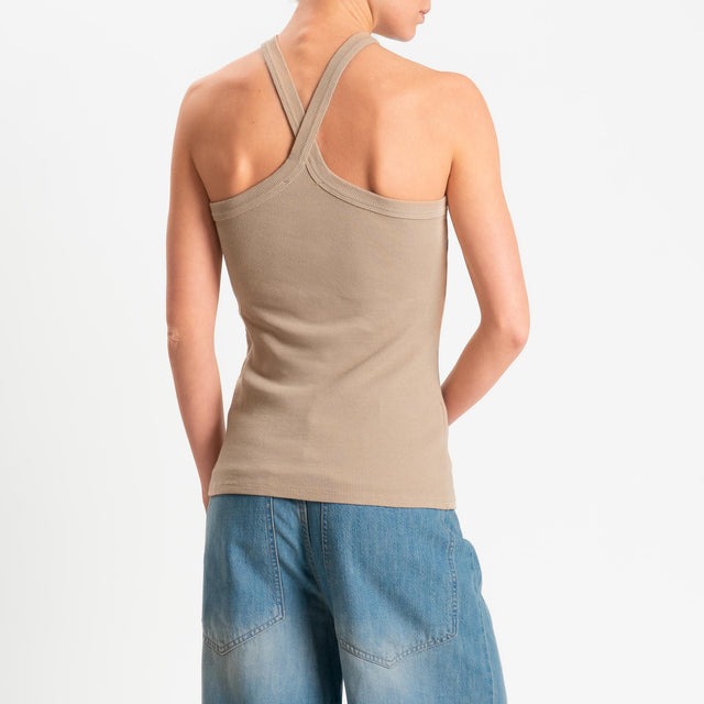 Zeroassoluto- Top a costine scollo incrociato cotone elasticizzato - Beige