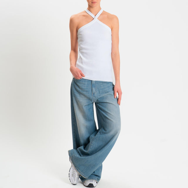 Zeroassoluto- Top a costine scollo incrociato cotone elasticizzato - Bianco