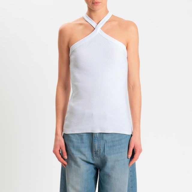 Zeroassoluto- Top a costine scollo incrociato cotone elasticizzato - Bianco