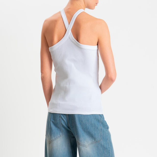 Zeroassoluto- Top a costine scollo incrociato cotone elasticizzato - Bianco