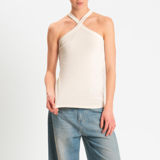 Zeroassoluto- Top a costine scollo incrociato cotone elasticizzato - burro