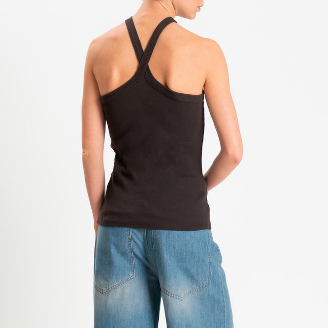 Zeroassoluto- Top a costine scollo incrociato cotone elasticizzato - moro