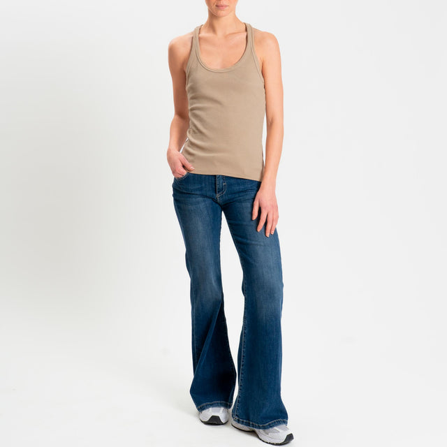 Zeroassoluto- Top a costine scollo vogatore cotone elasticizzato - Beige