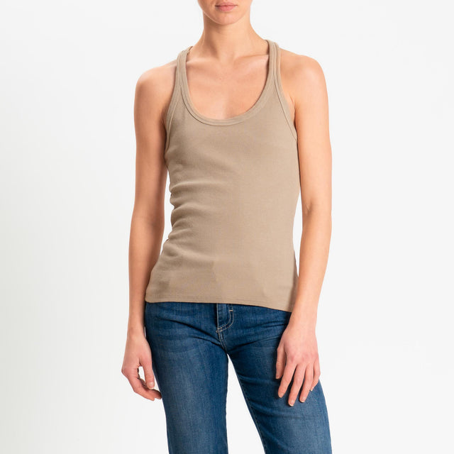 Zeroassoluto- Top a costine scollo vogatore cotone elasticizzato - Beige