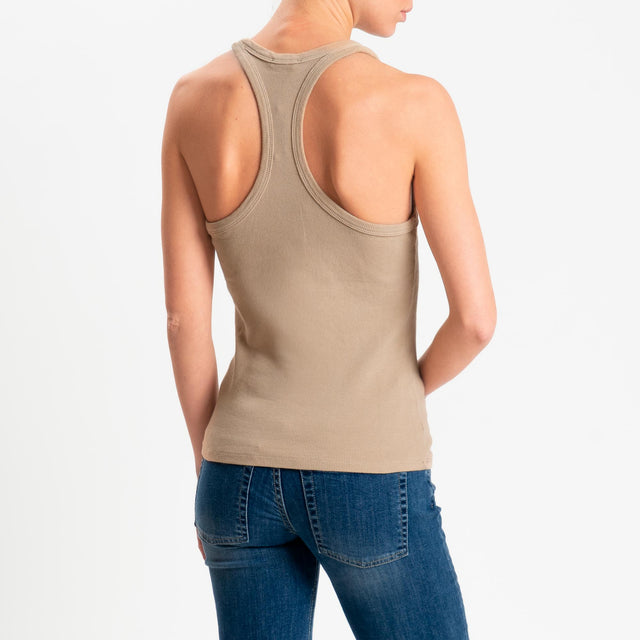 Zeroassoluto- Top a costine scollo vogatore cotone elasticizzato - Beige
