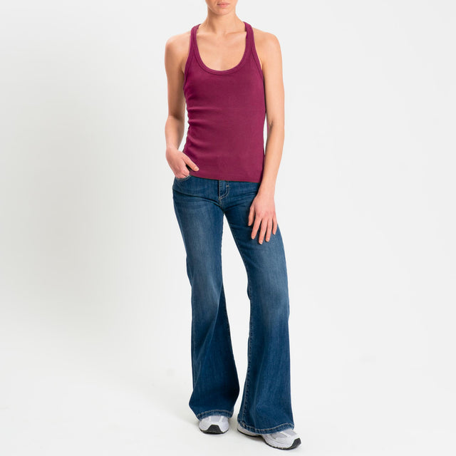 Zeroassoluto- Top a costine scollo vogatore cotone elasticizzato - berry