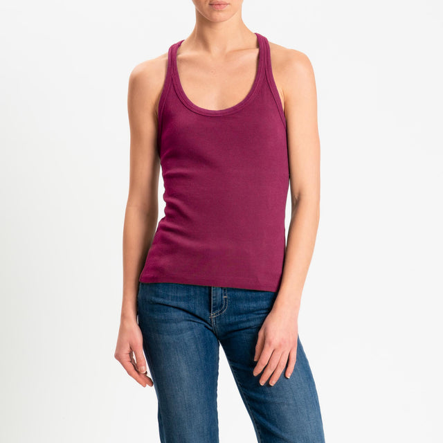 Zeroassoluto- Top a costine scollo vogatore cotone elasticizzato - berry