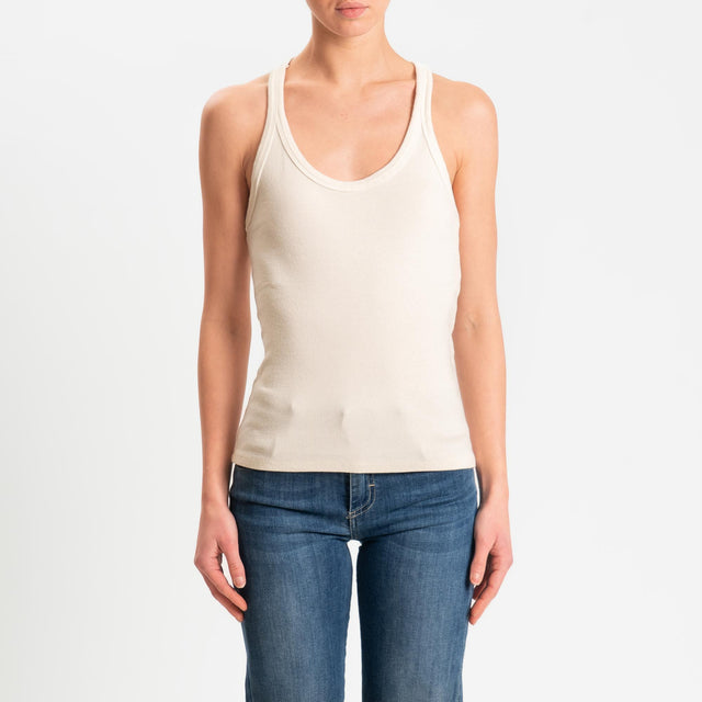 Zeroassoluto- Top a costine scollo vogatore cotone elasticizzato - burro