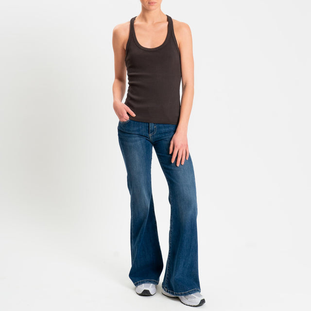 Zeroassoluto- Top a costine scollo vogatore cotone elasticizzato - moro