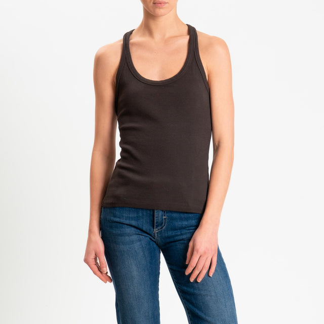 Zeroassoluto- Top a costine scollo vogatore cotone elasticizzato - moro
